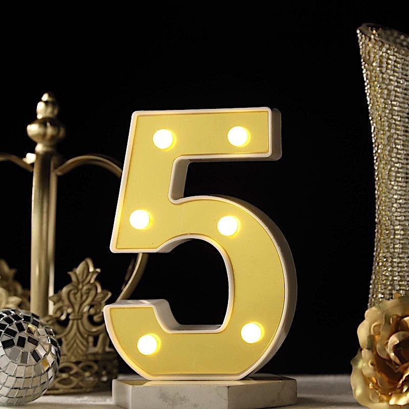 6″ tall GOLD 5 LED Lighted Marquee Numbers Sign Party Wedding Events Decorations