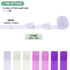 8-Rolls 656ft Paper Streamers for Decoration [4 Colors-1.8 Inch x 82 Ft/Roll]