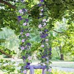 2 Pcs Artificial Rose Garland Flowers Vines Hanging Silk Rose Vine Purple