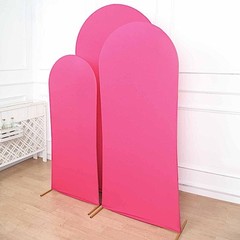 3 FUCHSIA Matte Fitted Spandex Round Top Arch Backdrop STAND COVERS Set Events