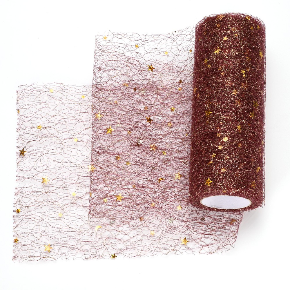 Moon & Star Tulle Rolls Fabric, 6″ x 10 Yard Nylon Tulle Ribbon, Wine Red