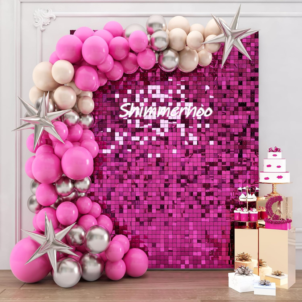 Hot Pink Shimmer Wall Backdrop – 24Pcs Party Decor for Weddings & Events