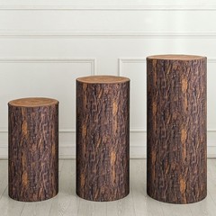 3 Set Cylinder Spandex Stand Covers Wooden Texture Elastic Fabric-Large