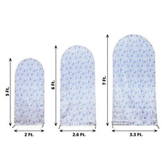 3 Chinoiserie Floral Satin Round Top Arch Backdrop Stand Covers Set Party Events