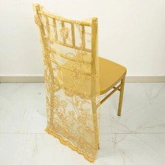 GOLD Organza Embroidered Floral Sequin Chiavari Chair Back SLIPCOVER Party Event
