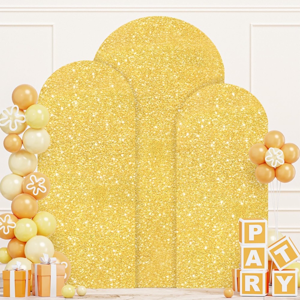 ROMANKAS Gold Wedding Arch Cover Set of 3 Arch Backdrop Cover 4&5&6ft Glitter