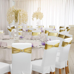 50PCS Metallic Gold Spandex Chair Sashes with Buckle for Weddings & Events
