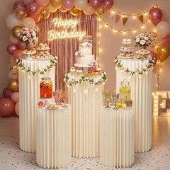 Gereat 5Pc Cylinder Party Stands Foldable Cardboard Display Pedestals White