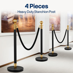 4PCS Stanchions with Velvet Ropes, Water-Fillable Base, 5ft Crowd Control Poles
