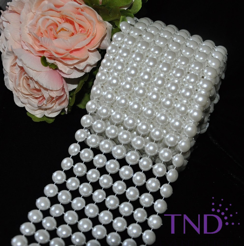 12MM PEARL MESH WRAP ROLL FLAT BACK PEARL TRIMMING RIBBON – 8 ROWS