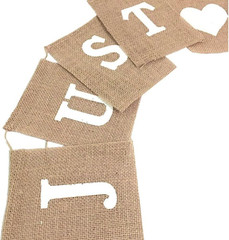 Jute Burlap Just Married Bunting Banner Vintage Hessian Flag for Wedding Party D