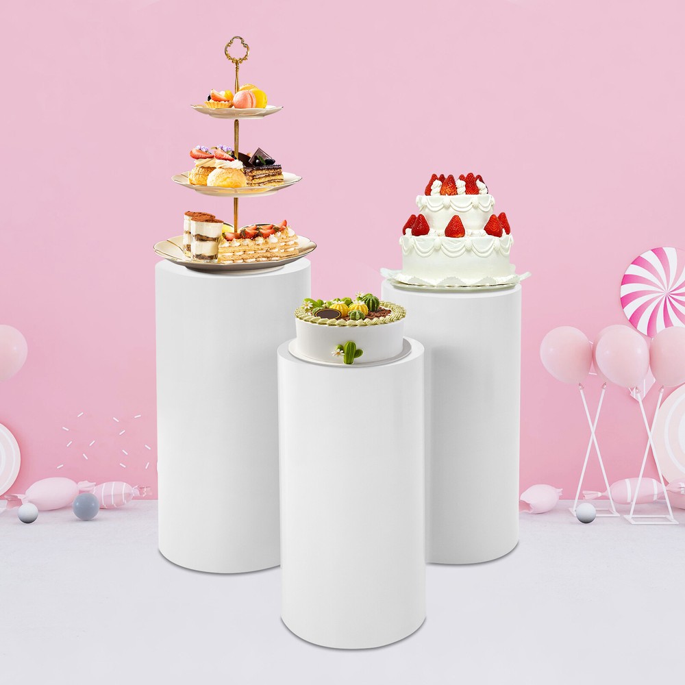 3 Pcs Round Cylinder Pedestal Stand For Wedding Party Display Stand Decor White