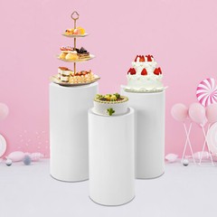 3 Pcs Round Cylinder Pedestal Stand For Wedding Party Display Stand Decor White