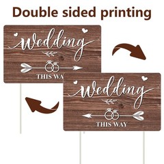 Lesnala 3Pcs Double Sided Wedding this Way Sign 14.2 x 8.5 inches, Brown-3PCS