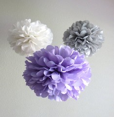 18x lilac grey white paper pom pom wedding birthday party babyshower venue decor