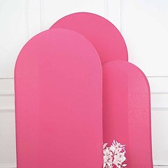 3 FUCHSIA Matte Fitted Spandex Round Top Arch Backdrop STAND COVERS Set Events