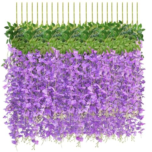 12 PCS Wisteria Hanging Flowers, 3.6ft Fake Vines 12 Pack Light Purple