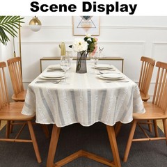 Rustic Striped Embroidery Oval Tablecloth, Openwork Heavy Weight Linen Wrinkl…