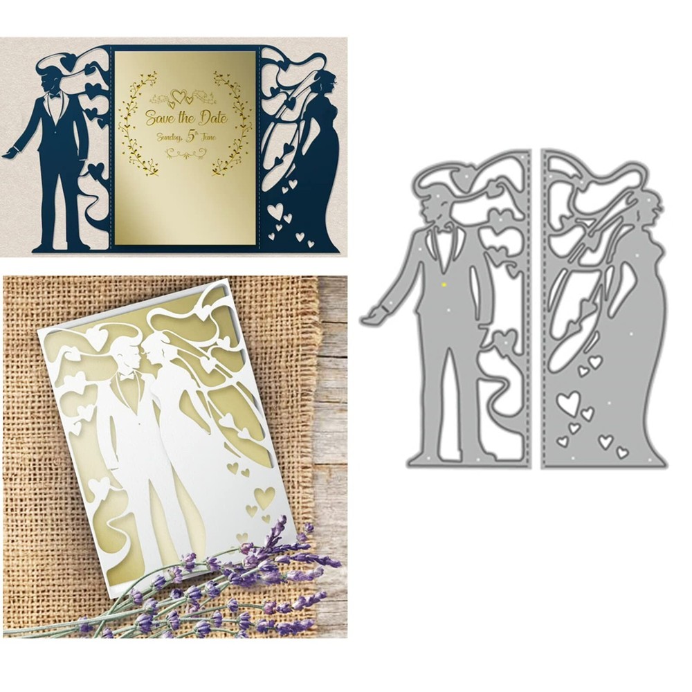 Wedding Couple Frame Metal Die Cuts, Lace Heart Bride and Groom Wedding Cutti…