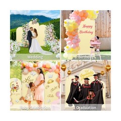 GRENTY Metal Arch Backdrop Stand and Cover – 3 Gold Wedding Arch Stand Frame …