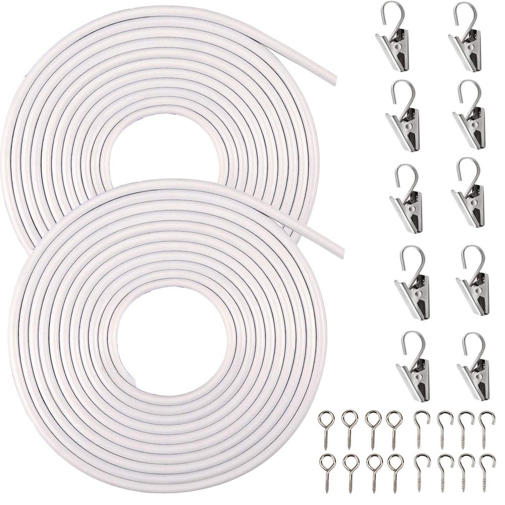Gocelyn 2 Pack 3-Meter White Curtain Wire Kits with 10 Stainless Steel Curtai…