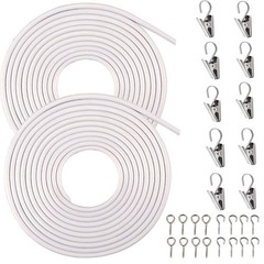 Gocelyn 2 Pack 3-Meter White Curtain Wire Kits with 10 Stainless Steel Curtai…