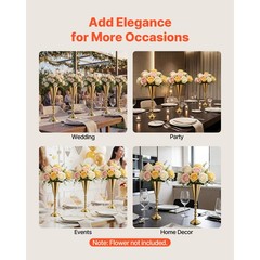 Uimoso Set of 20 Gold Trumpet Vases, 16.9in Tall Wedding Table Centerpieces