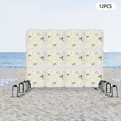 3D Flower Wall Panel-12pcs Artificial Flower Wall Background Silk Rose WeddingUS