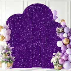 Set of 3 Purple Sequin Arch Covers – 7.2FT, 6.6FT, 6FT Stretchy Backdrop for Wed