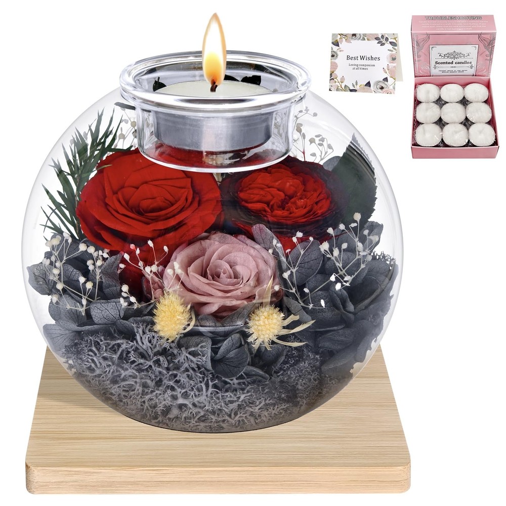 Preserved Roses Birthday Gifts for Her, Flower in Glass Dome with Scented, Fl…
