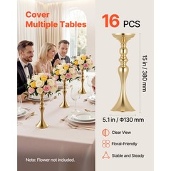 Uimoso 16 PCS Wedding Flower Vase 15in Tall Crystal Table Centerpieces Gold