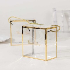 25 Gold Clear PVC Favor Boxes with Rope Handles and Thank You Print Wedding