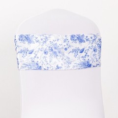 5 WHITE BLUE Floral Print Satin CHAIR SASHES Party Events Reception Decorations