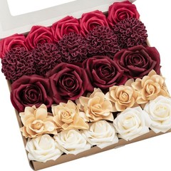 Ling’s Moment Artificial Flowers Fake Silk Roses Faux Dahlia Foam Gardenia Co…