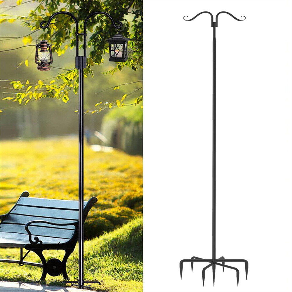 Shepherds Hooks 2 Pack Heavy Duty Two Sided Garden light Pole with 7 Base Prongs