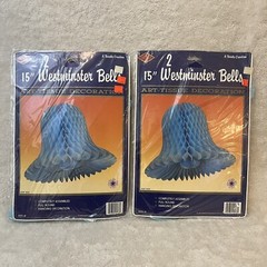VTG Beistle 15” Bells Light Blue Tissue Honeycomb Wedding Party 4 Bells Total