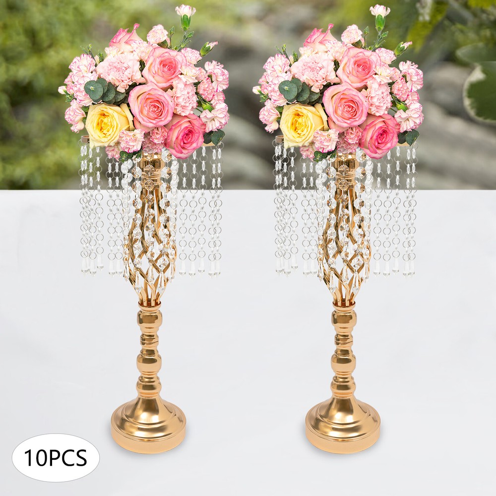 10 Pcs 19.3 inches Tall Crystal Flower Stand Wedding Flower Vase for Reception