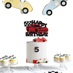 Race Car Cake Topper Happy Birthday Cake Decorations for Men Kids Boys Racing…