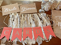 Rustic Wedding Decorations (used)- 18 Piece Lot- Burlap/Hand Made/Antique