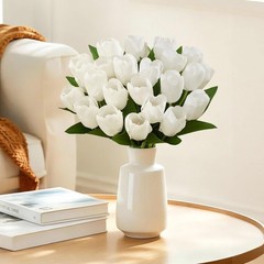 Livole 12 Pcs White Tulips Artificial Flowers Real Touch Tulips Fake Faux Tul…