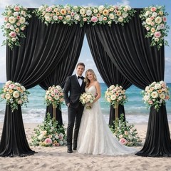 10ft x 12ft Black Backdrop Curtains, Wrinkle Free Thick Fabric Polyester Curt…