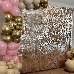 Shimmer Wall Backdrop-24 Packs Rose Gold Panels Square Sequin Backdrop for Party