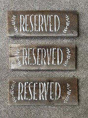 3 RESERVED Reversible Calligraphy SIGNS Wooden Event Painted Wedding Brown Grey