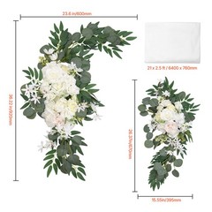 Uimoso Artificial Wedding Arch Flowers Kit White With 2 Pcs Flowers 1 Pcs Drapes