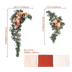 Uimoso Artificial Wedding Arch Flowers Kit Orange With 2Pcs Flowers 3Pcs Drapes