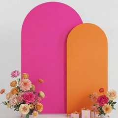 3 Set Orange Rose Red Pink Party Arch Backdrop Cover 7.2Ft, 6.6Ft, 6Ft Spandex F
