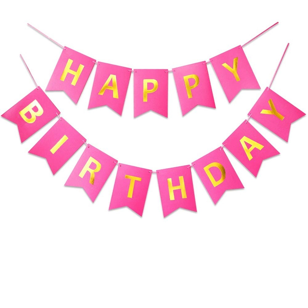 Letjolt Happy Birthday Banner Pure Roseo Party Signs Golden Sparkle Bunting F…