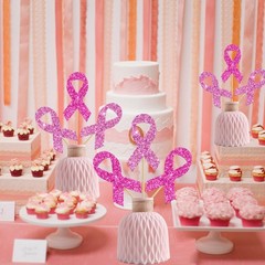 Pink Ribbon Centerpiece Sticks Breast Cancer Awareness Party Decorations 12PC…