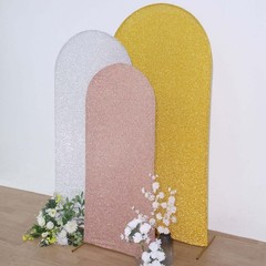 5 ft GOLD Metallic Fitted Spandex Round Top Arch STAND COVER Party Events