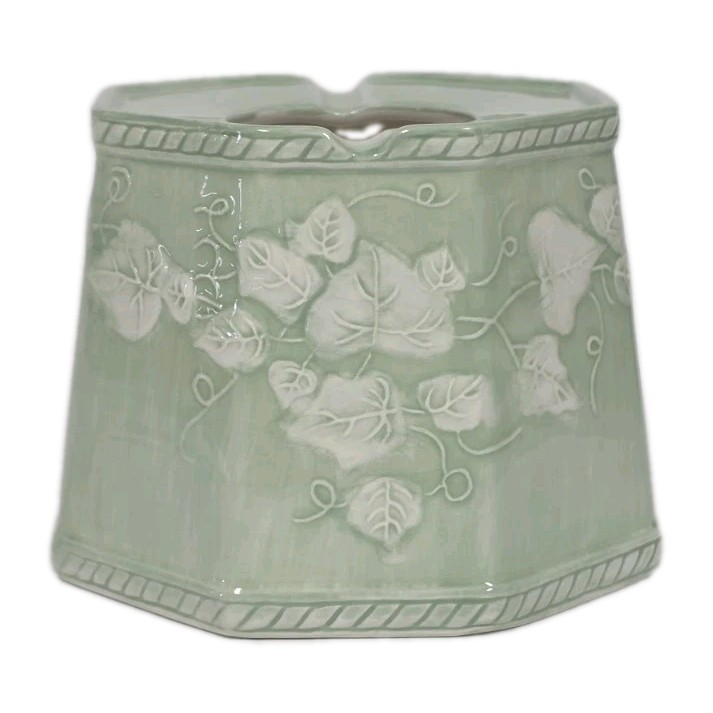 Vintage Ceramic Candle Shade Tealight Luminary Green Ivy Leaf Cottage Decor NIB